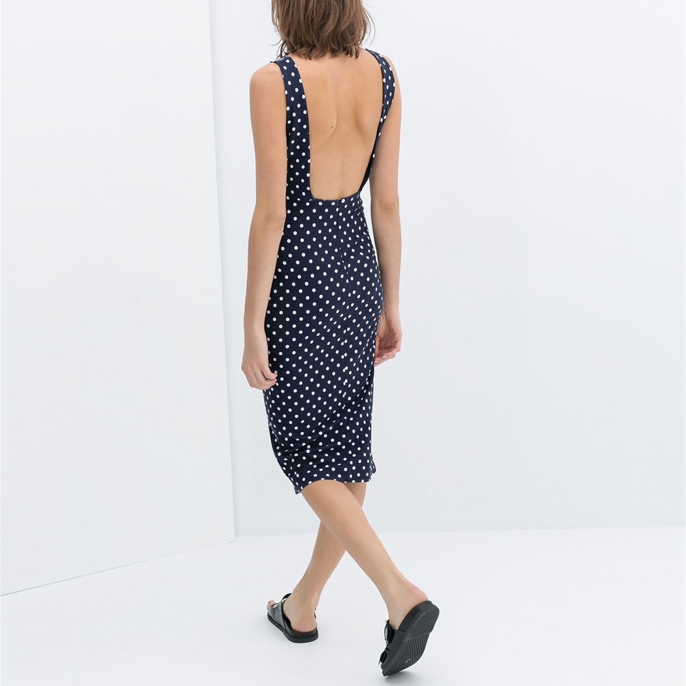 Zara navy polka dot backless body on dress